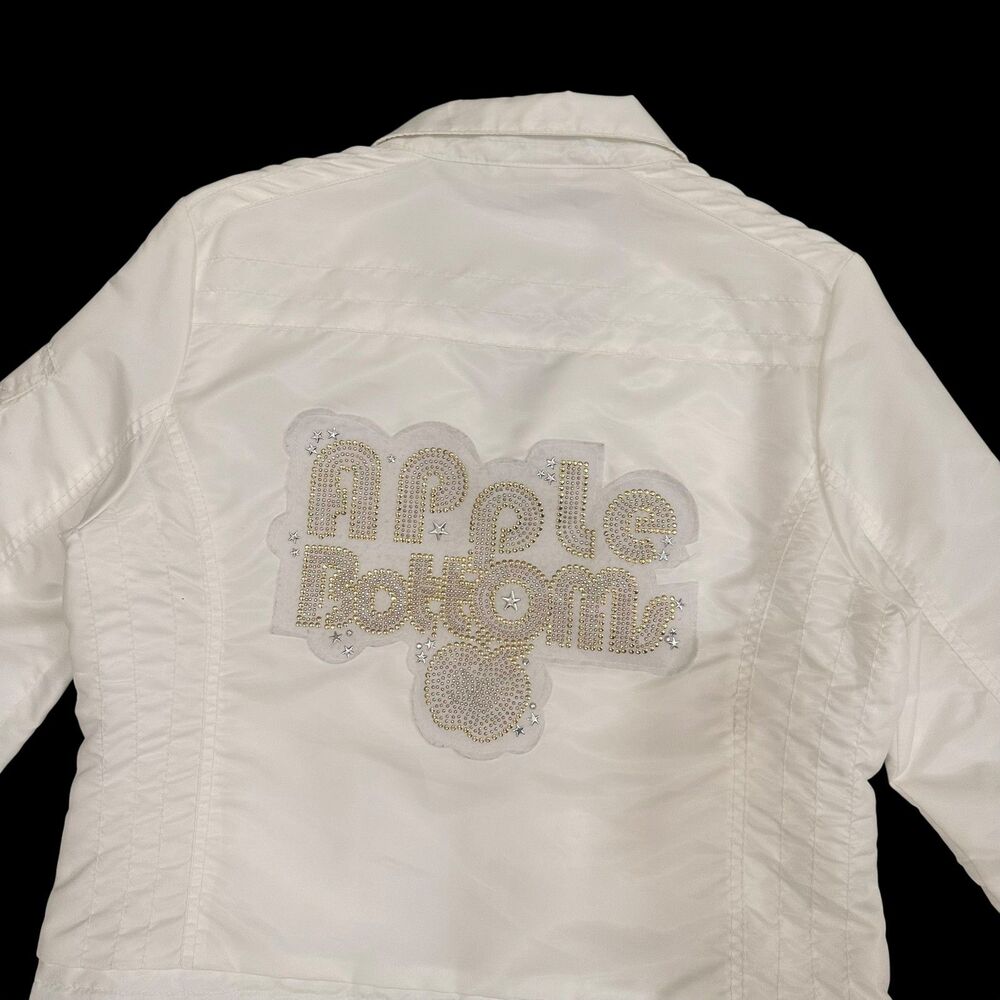 Apple Bottoms Jacket Womens Large Rhinestone Bomber Zip Pockets Hip Hop Fashion